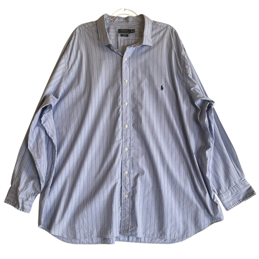 Polo Ralph Lauren Button Down Shirt Mens 4XB Blue Striped Long Sleeve Stretch